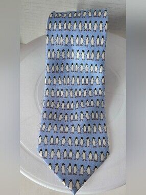 Vancouver Aquarium Pale Blue Penguin Silk Tie